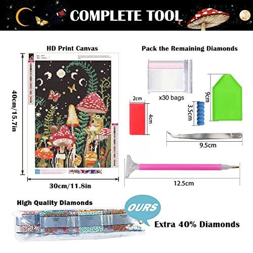 Mushroom Diamond Painting Kits for Adults, 5D DIY Diamond Paintings Kit Frog Diamond Art Kits for Adults Full Drill Gem Painting Kit Diamond Dotz for Home Wall Decor Gifts 12x16incH