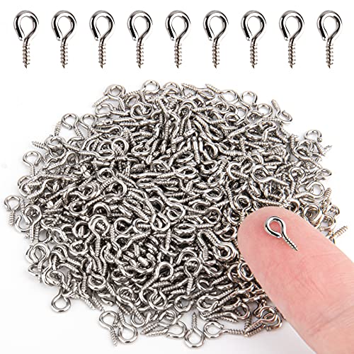 500PCS Small Screw Eye Pins, 4 x 8mm Small Eye Hooks for Jewelry Making, Eyelets Screw Threaded Clasps Hooks for Doing Art DIY, Mini Metal Hoop Peg/ Bracelet Connectors Excellent Jewelry Eye Screws