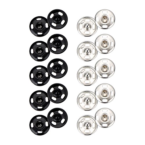 Sumind 100 Sets Sew-on Snap Buttons Metal Snap Fastener Buttons Press Button for Sewing Clothing, Black and Silvery, 10 mm