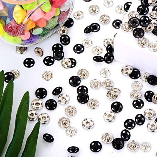 Sumind 100 Sets Sew-on Snap Buttons Metal Snap Fastener Buttons Press Button for Sewing Clothing, Black and Silvery, 10 mm