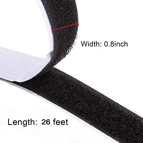 Double-Sided Adhesive, 8M Extra Strong Self-Adhesive Hook and Loop Tape Roll Sticky Back Strip with Strong Adhesive Tape Strip Fastener 8.8 Yards, 20mm Wide Black Used in Sewing, School, Office, Home