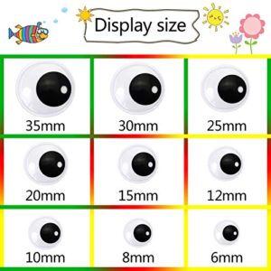 TOAOB 100pcs Black Plastic Googly Wiggle Eyes Self-Adhesive Round 6mm to 35mm Mixed Assorted Sizes Sticker Eyes for DIY Crafts Scrapbooking Decoration