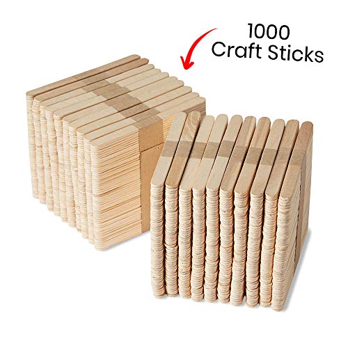 hand2mind Natural Wood Craft Sticks Bulk Set, Popsicle Sticks for Crafts, Waxing Sticks, Classroom Art Supplies, Art Sticks, Sticks for Crafting, Kids Art Supplies, 4-1/2 x 3/8 in. (Pack of 1,000)