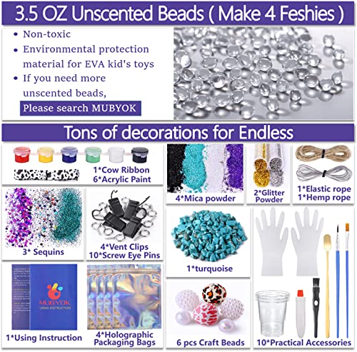 MUBYOK M139 57PCS Car Freshies Supplies Starter kit, DIY Freshie Making kit with Unscented Aroma Beads,Freshies Silicone Molds and Accessories (Make 4 freshie)