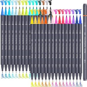 iBayam Dual Tip Markers Brush Pens, 30 Colors Art Marker Colored Pens for Adult Kids Artist Coloring Journaling Note Taking Planner, Brush & Fineliner Tip