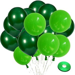 zesliwy 100 pack green latex balloons, 12 inch dark green balloons and light green balloons with green ribbon for jungle safari theme birthday party baby shower st. patrick’s day party decoations.