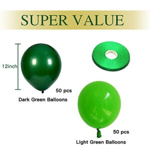 Zesliwy 100 Pack Green Latex Balloons, 12 inch Dark Green Balloons And Light Green Balloons with Green Ribbon for Jungle Safari Theme Birthday Party Baby Shower St. Patrick's Day Party Decoations.