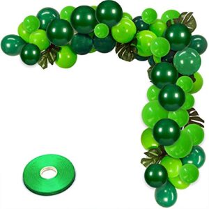 Zesliwy 100 Pack Green Latex Balloons, 12 inch Dark Green Balloons And Light Green Balloons with Green Ribbon for Jungle Safari Theme Birthday Party Baby Shower St. Patrick's Day Party Decoations.