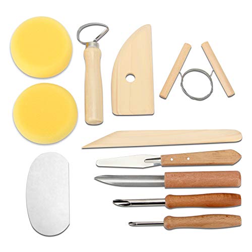 Blisstime Set of 42 Clay Sculpting Tool Wooden Handle Pottery Carving Tool Kit