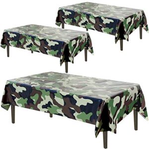 anapoliz army plastic tablecloth | 3 pcs pack (54” inch wide x 102” inch long) | rectangular camouflage table cover | military party table decorations | camo party plastic table cover