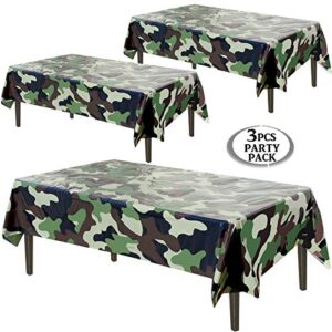 AnapoliZ Army Plastic Tablecloth | 3 Pcs Pack (54” Inch Wide x 102” Inch Long) | Rectangular Camouflage Table Cover | Military Party Table Decorations | Camo Party Plastic Table Cover