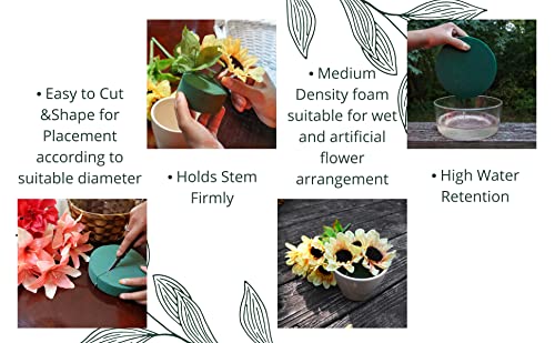 FLOFARE Pack of 6 Round Floral Foam Blocks for Fresh and Artificial Flowers, Styrofoam for Artificial Flowers each (3" X 1.5"), Dry & Wet Green Flower Foam for Flower Arrangements and Florist Supplies