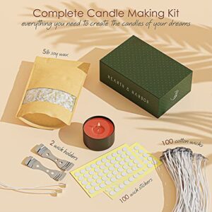 Hearth & Harbor Soy Candle Wax for Candle Making - Natural Soy Wax for Candle Making 5 lb Bag, Premium Soy Wax Flakes, 100 Cotton Candle Wicks, 100 Wick Stickers, & 2 Centering Devices