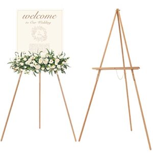 MEEDEN Beech Wood Display Wedding Easel Stand, Max Height 64'' Holds Up to 40"/11lb, Wooden Display Tripod for Wedding Sign, Poster, A-Frame Artist Floor Easel for Painting, Canvas, Show, Presenting