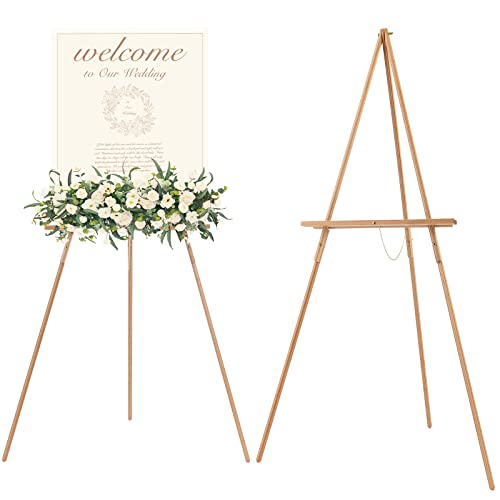 MEEDEN Beech Wood Display Wedding Easel Stand, Max Height 64'' Holds Up to 40"/11lb, Wooden Display Tripod for Wedding Sign, Poster, A-Frame Artist Floor Easel for Painting, Canvas, Show, Presenting