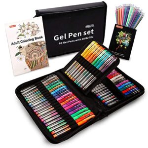 gel pens, shuttle art 120 pack gel pen set 60 colored gel pen with 60 refills for adults coloring books drawing doodling crafts scrapbooking journaling