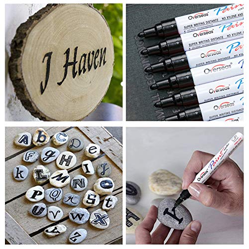 Black Paint Markers Pens - Single color 6 Pack Permanent Oil Based Paint Pen, Medium Tip, Quick Dry and Waterproof Marker for Rock, Wood, Fabric, Plastic, Canvas, Glass, Mugs, Canvas, Glass