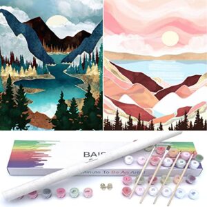 paint by numbers for adults beginners and kids,12″ wx16 l baisite 2 pack canvas pictures drawing paintwork with 8 pcs wooden paintbrushes,acrylic pigment-1112