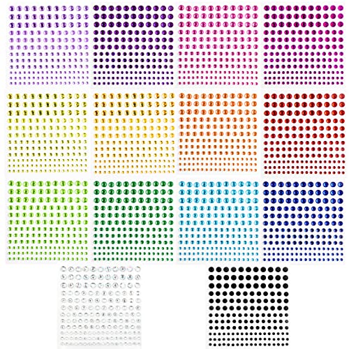 2310 PCS Self Adhesive Rhinestone Gem Stickers for Face Nail Body Makeup Festival,4 Size 14 Sheets Bling Jewels Stickers for Kids DIY Craft Card Decorations