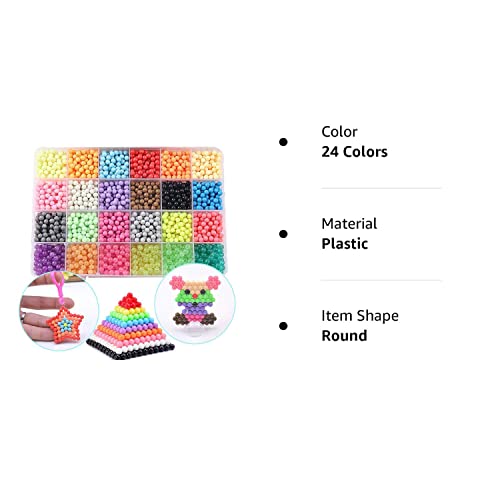 Funcool Beads Toy Fusible Beads Refill, 24 Colors Water Spray Beads Set Compatible with Beados Art Crafts Toys for Kids Over 3000 Classic and Jewel Beads