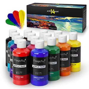 magicfly bulk acrylic paint set, 14 rich pigments colors (280 ml/9.47 fl oz.) acrylic paint bottles, non-fading, non-toxic craft paints for painting on canvas, christmas decorations, ideal for beginners, artist & hobby painters