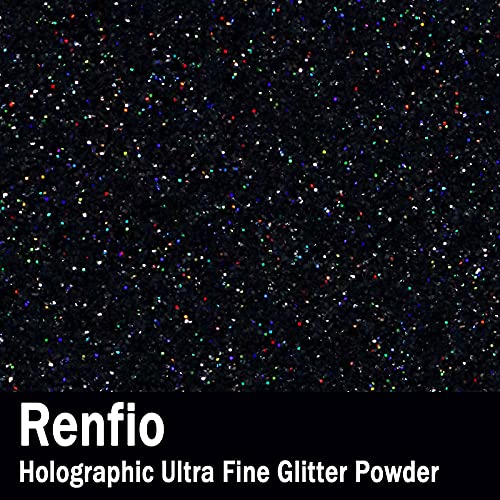 Renfio Holographic Ultra Fine Glitter Powder Metallic Resin Glitter PET Flakes Crafts Sequins 1/128" 0.008" 0.2mm Epoxy Chips Flakes for Tumblers Slime 1.75 Oz (50g) - Laser Black