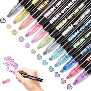 Whaline Double Line Outline Pens, 12 Colors Self-Outline Metallic Markers Glitter Writing Drawing Pens for Christmas Card Writing, Birthday Greeting, DIY Art Crafts, Scrap Booking