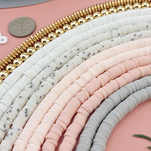 BOCAR 6mm 10 Strands Clay Beads Kit Vinyl Flat Handmade Polymer Clay Beads with 2 Strands Alloy Beads Spacer for Jewelry Making Necklace Bracelet Earrings Finding (CB-001-mix 3)