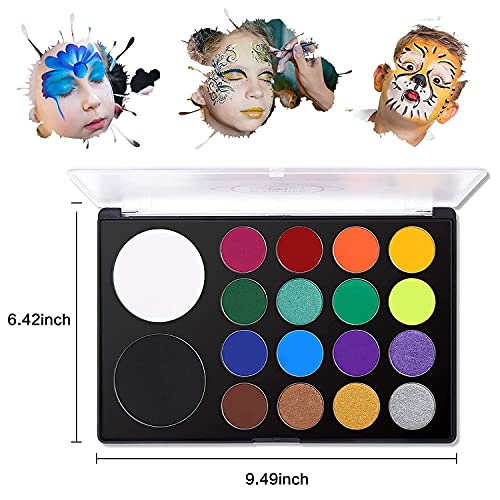 UCANBE Face & Body Paint, Water Activated SFX Makeup Palette - Extra Large White & Black Pan, Professional 18 Color Safe Non Toxic Art Painting Kit for Halloween, Cosplay, Parties, Theater & Stage