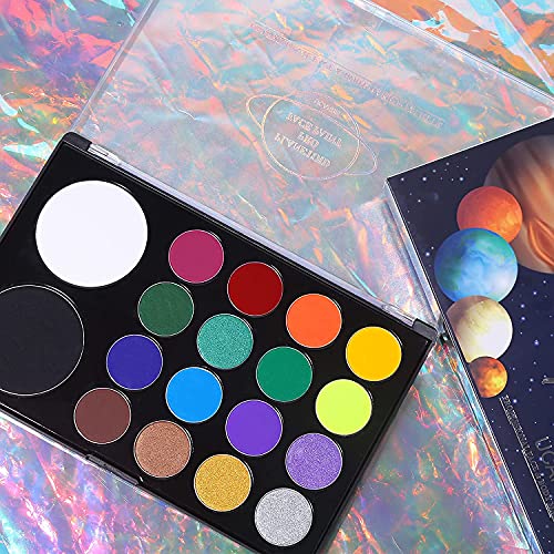 UCANBE Face & Body Paint, Water Activated SFX Makeup Palette - Extra Large White & Black Pan, Professional 18 Color Safe Non Toxic Art Painting Kit for Halloween, Cosplay, Parties, Theater & Stage