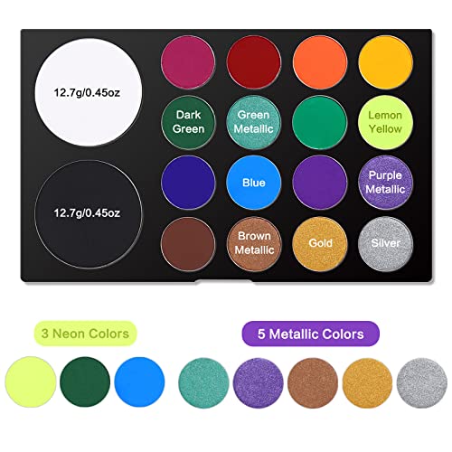 UCANBE Face & Body Paint, Water Activated SFX Makeup Palette - Extra Large White & Black Pan, Professional 18 Color Safe Non Toxic Art Painting Kit for Halloween, Cosplay, Parties, Theater & Stage