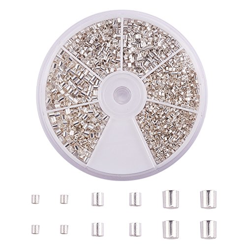 PH PandaHall Crimp Tube Beads, 3000 Pcs 1.5mm 2mm 2.5mm Brass Tube Crimp End Spacer Beads Cord End Caps Loose Stopper Beads for Earring Necklace Pendant DIY JewelryGift Making, Silver