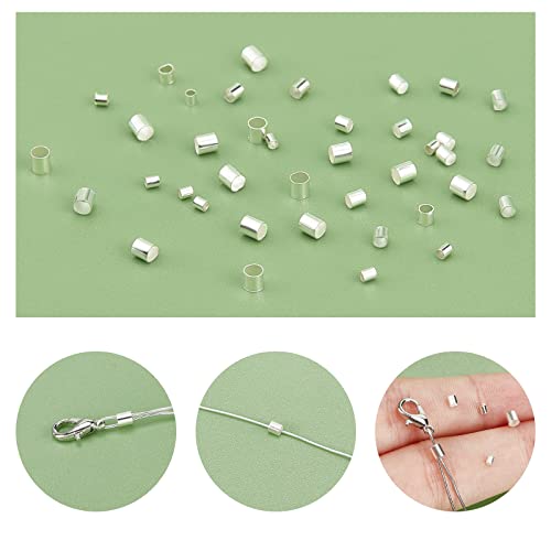 PH PandaHall Crimp Tube Beads, 3000 Pcs 1.5mm 2mm 2.5mm Brass Tube Crimp End Spacer Beads Cord End Caps Loose Stopper Beads for Earring Necklace Pendant DIY JewelryGift Making, Silver