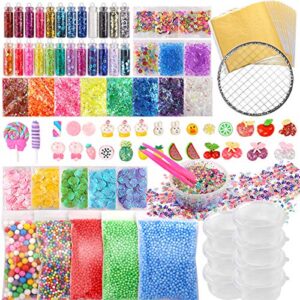110pcs slime making supplies kit, slime add ins, slime accessories, glitter, foam balls, fishbowl beads, glitter sequins, shells, candy slime charms, cups for slime party