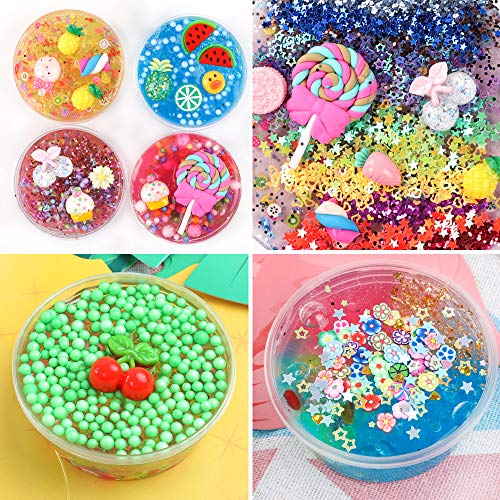 110pcs Slime Making Supplies Kit, Slime Add Ins, Slime Accessories, Glitter, Foam Balls, Fishbowl Beads, Glitter Sequins, Shells, Candy Slime Charms, Cups for Slime Party