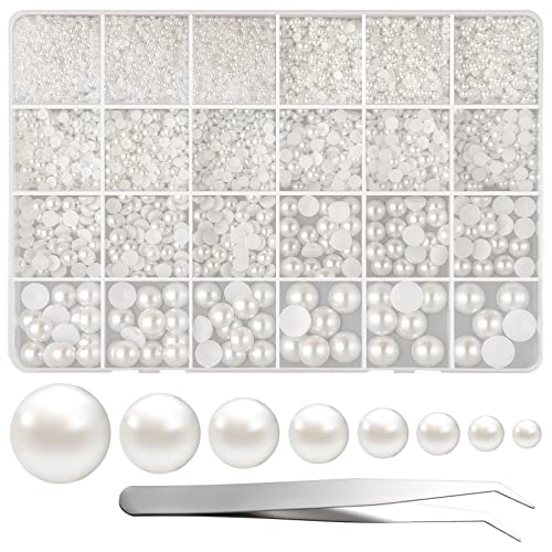 FEPITO 11070 Pcs Flat Back Pearl 8 Sizes Half Round Pearls Flatback Pearl Beads Half Pearl Bead for Crafts Embellishment Shoes DIY Phone Nail Making