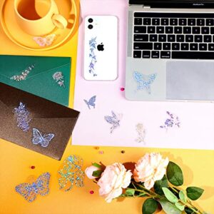 180 Pcs Holographic Glitter Butterfly Sticker Set Waterproof Plant Decorative Flower Decals Glitter Adhesive Sticker for Scrapbooking Journal Planner Water Bottle Laptop Phone (Flowers and Butterflies)