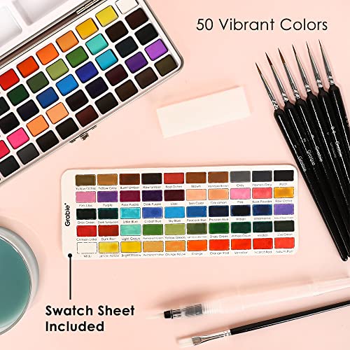 Grabie Watercolor Paint Set, Watercolor Paints, 50 Colors, Painting Set, Detail Paint Brush Included, Art Supplies for Painting, Great Watercolor Set for Artists, Amateur Hobbyists and Painting Lovers