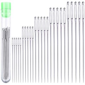 25 large eye stitching needles – 5 sizes big eye hand sewing needles in clear storage tube