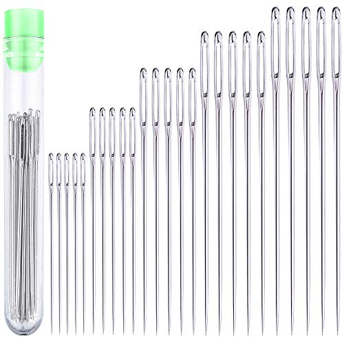 25 Large Eye Stitching Needles - 5 Sizes Big Eye Hand Sewing Needles in Clear Storage Tube