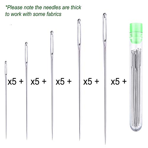 25 Large Eye Stitching Needles - 5 Sizes Big Eye Hand Sewing Needles in Clear Storage Tube