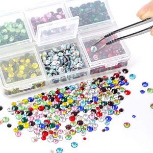 OUTUXED 5400pcs Multicolor Rhinestones 12 Mixed Color Hotfix Rhinestones Flatback Gemstones and Crystals for Crafts, Clothes with Tweezers and 2 Picking Pens