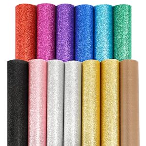 sghuo 12 pcs glitter htv heat transfer vinyl, iron on vinyl 12in x 10in, 10 assorted colors weed heat press vinyl and 1 teflon sheet for t-shirts work