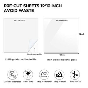 Dysania White HTV Heat Transfer Vinyl Bundle- 10 Pack 12"x12"Sheets HTV Vinyl, Pu Iron on Vinyl for T-Shirt,Easy to Cut & Weed for Heat Vinyl Design