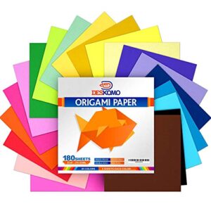 Deskomo Origami Paper for Kids Double Sided - Pack of 180 Sheets - 20 Vibrant Colored 6x6 Inches Oragami Paper Packs for Arts and Crafts