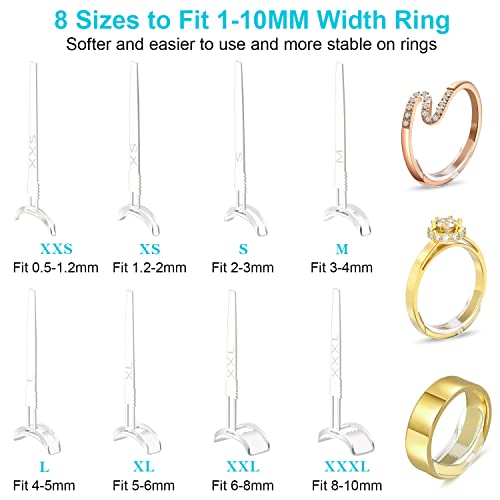 16 Pack Ring Size Adjuster for Loose Rings, 8 Size Silicone Resizer Invisible Ring Spacer Fit for Women and Men's Different Band Widths