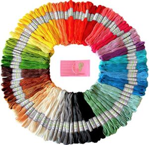 premium rainbow color embroidery floss – cross stitch threads – friendship bracelets floss – crafts floss – 116 pcs – 105 skeins per pack and set of 10 embroidery needles and 1 threader