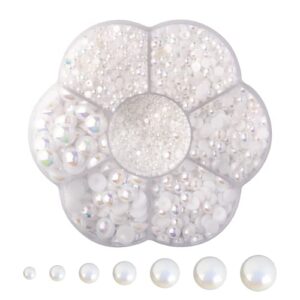 articyard 5700 half pearls for crafts – flatback pearls/jewels pearls for diy accessory, art and fashion projects – neatly organized craft pearls for artists and creative people (ab white)