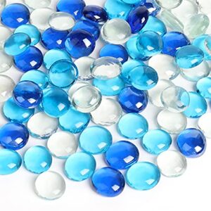 futureplusx flat glass marbles 5lb, 500pcs premium blue mixed color flat gems decorative glass stones vase filler beads table scatter decor