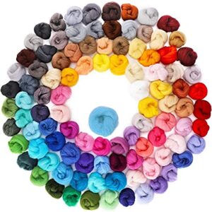 habbi 100 colors needle felting wool – fibre wool roving for diy craft materials, needle felt roving for spinning blending custom colors
